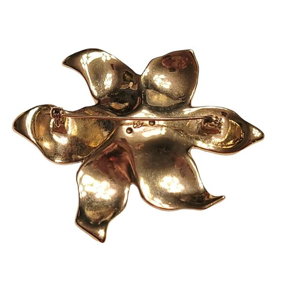 Liz Claiborne Gold Tone Green Enamel Rhinestone Lucite Seed Bead Flower Brooch - Picture 5 of 7
